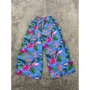 InGear Resort Pants Womens One Size Fit Most Blue Floral Rayon Wide Leg Tropical